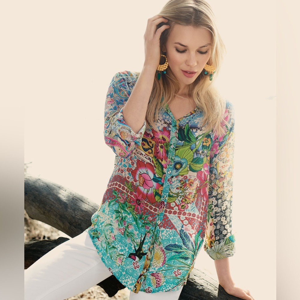Johnny Was Milla Long-Sleeve Floral-Print Blouse